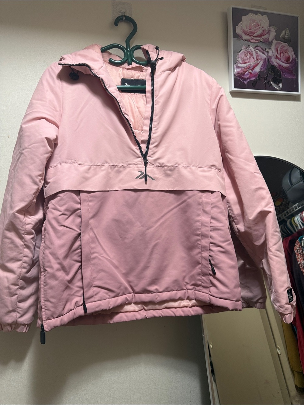 Women's Light Pink Hooded Pullover Puffer Jacket